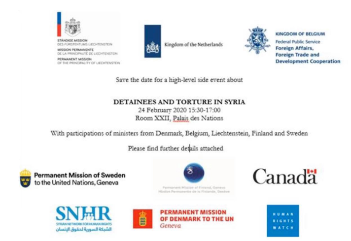 Geneva: SNHR participates in a high-level side event at the UN Human Rights Council HQ on the issue of detainees and torture in Syria